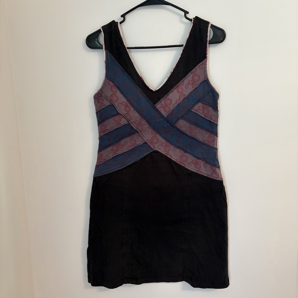 Kheera Made in Nepal Artisan Cotton Patchwork Boho Mini Dress Women's Large